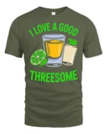 Tequila Shot Lime Salt Trio Party Time Funny Graphic Tshirt - military green t-shirt on white background