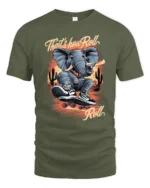 Radical Elephant Skater Desert Cactus Sunset Graphic Tshirt - military green t-shirt on white background