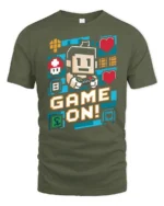 Vibrant Pixel Art Game On Retro Controller Graphic Tshirt - military green t-shirt on white background