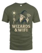 Magical Wizard WiFi Connection Funny Tech Geek Soft Tshirt - military green t-shirt on white background