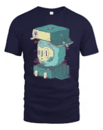 Cold Weather Winter Hat Cute Monster Luggage Graphic Tshirt - navy t-shirt on white background