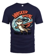 Superpowered Caped Otter Whisker Whirl Oceanic Graphic Tee - navy t-shirt on white background