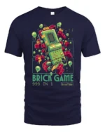 Retro 999 In 1 Brick Game Handheld Nostalgia Graphic Tshirt - navy t-shirt on white background
