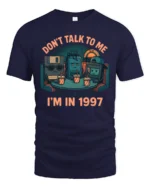 Retro 1997 Nostalgia Floppy Disk Diner Life Graphic Tshirt - navy t-shirt on white background