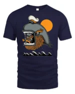 Maritime Captain Inside Great Whale Ocean Adventure Tshirt - navy t-shirt on white background