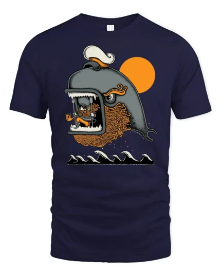 Maritime Captain Inside Great Whale Ocean Adventure Tshirt - navy t-shirt on white background