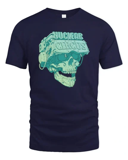 Cybernetic VR Skull Nuclear Circus Virtual Reality Tshirt - navy t-shirt on white background