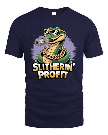Hustling Snake With Gold Chain Slitherin Profit Graphic Tshirt - navy t-shirt on white background