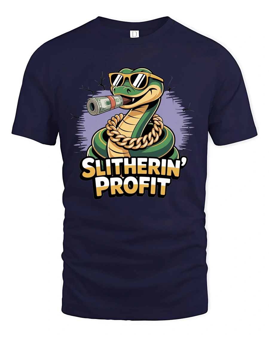 Hustling Snake With Gold Chain Slitherin Profit Graphic Tshirt - 1 Hustling Snake With Gold Chain Slitherin Profit Graphic Tshirt - navy t-shirt on white background
