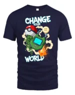 Gaming World Transformation Handheld Console Graphic Tshirt - navy t-shirt on white background
