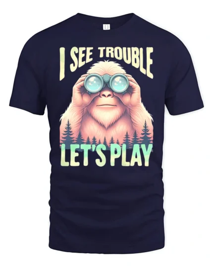 Bigfoot Wilderness Scout Binoculars Adventure Graphic Tshirt - navy t-shirt on white background