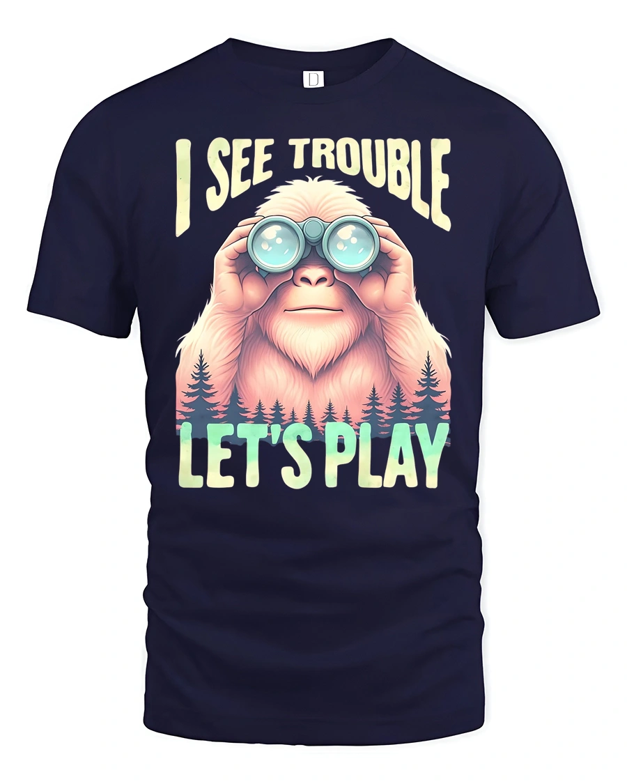 Bigfoot Wilderness Scout Binoculars Adventure Graphic Tshirt - 1 Bigfoot Wilderness Scout Binoculars Adventure Graphic Tshirt - navy t-shirt on white background