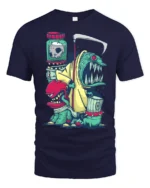 Grim Reaper Trash Can Monster Mutant Street Art Graphic Tee - navy t-shirt on white background