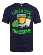 Tequila Shot Lime Salt Trio Party Time Funny Graphic Tshirt - navy t-shirt on white background
