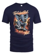 Radical Elephant Skater Desert Cactus Sunset Graphic Tshirt - navy t-shirt on white background