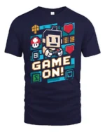 Vibrant Pixel Art Game On Retro Controller Graphic Tshirt - navy t-shirt on white background