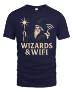 Magical Wizard WiFi Connection Funny Tech Geek Soft Tshirt - navy t-shirt on white background
