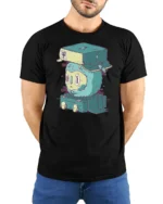 Cold Weather Winter Hat Cute Monster Luggage Graphic Tshirt - model wearing black tee with hands behind back