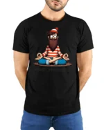 Peaceful Yogi Hidden Traveler Find Yourself Meditation Tshirt - model wearing black tee with hands behind back