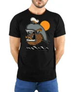 Maritime Captain Inside Great Whale Ocean Adventure Tshirt - model wearing black tee with hands behind back