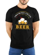 Fuel Gauge Beer Lover Funny Drinker Humor Graphic Tshirt - model wearing black tee with hands behind back