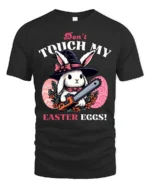Wicked Easter Witch Bunny Chainsaw Horror Graphic Tshirt - black t-shirt on white background