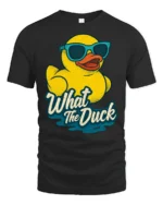 Cool Rubber Duck Wearing Sunglasses What The Duck Tshirt - black t-shirt on white background