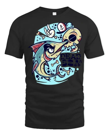Angry Swordfish Dead Sea Skull Sailor Graphic Tshirt - black t-shirt on white background