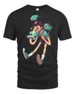 Surreal Weird Boy Long Legs Optical Illusion Graphic Tshirt - black t-shirt on white background