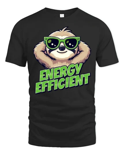 Chilled Energy Efficient Sloth Sunglasses Funny Graphic Tee - black t-shirt on white background