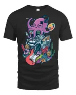 Artistic Octopus Painter Headphone Musician Graphic Tshirt - black t-shirt on white background