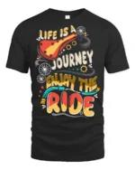 Colorful Bicycle Quote Enjoy The Ride Adventure Graphic Tee - black t-shirt on white background
