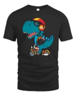 Cool Motorcycle Dinosaur Biker T Rex Retro Graphic Tshirt - black t-shirt on white background