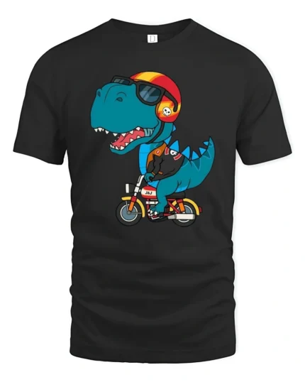 Cool Motorcycle Dinosaur Biker T Rex Retro Graphic Tshirt - black t-shirt on white background