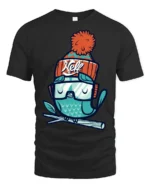 Chilly Winter Owl Beanie Hat Snow Goggles Graphic Tshirt - black t-shirt on white background