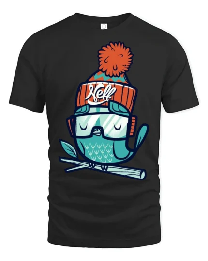 Chilly Winter Owl Beanie Hat Snow Goggles Graphic Tshirt - black t-shirt on white background