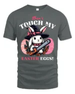 Wicked Easter Witch Bunny Chainsaw Horror Graphic Tshirt - gray t-shirt on white background