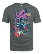 Artistic Octopus Painter Headphone Musician Graphic Tshirt - gray t-shirt on white background