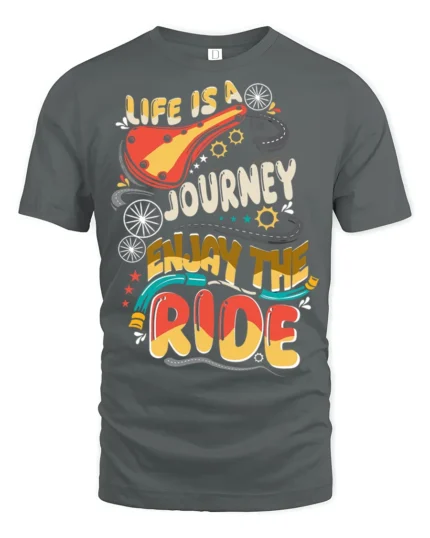Colorful Bicycle Quote Enjoy The Ride Adventure Graphic Tee - gray t-shirt on white background