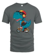 Cool Motorcycle Dinosaur Biker T Rex Retro Graphic Tshirt - gray t-shirt on white background