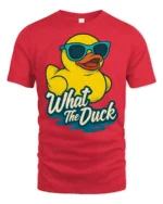 Cool Rubber Duck Wearing Sunglasses What The Duck Tshirt - red t-shirt on white background