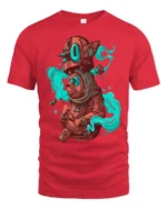 Surreal Mystic Bear Smoke Pattern Fantasy Graphic Tshirt - red t-shirt on white background