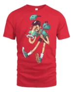 Surreal Weird Boy Long Legs Optical Illusion Graphic Tshirt - red t-shirt on white background