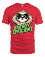 Chilled Energy Efficient Sloth Sunglasses Funny Graphic Tee - red t-shirt on white background