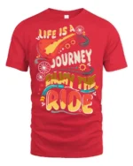 Colorful Bicycle Quote Enjoy The Ride Adventure Graphic Tee - red t-shirt on white background