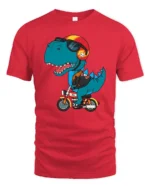 Cool Motorcycle Dinosaur Biker T Rex Retro Graphic Tshirt - red t-shirt on white background