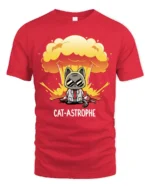 Explosive Cat Astrophe Mad Scientist Mushroom Cloud Tshirt - red t-shirt on white background