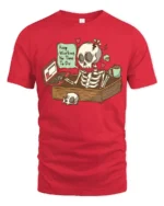 Skeleton Office Overwork Keep Working No Time To Die Tshirt - red t-shirt on white background