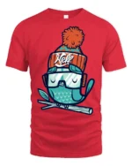 Chilly Winter Owl Beanie Hat Snow Goggles Graphic Tshirt - red t-shirt on white background