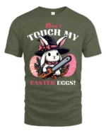 Wicked Easter Witch Bunny Chainsaw Horror Graphic Tshirt - military green t-shirt on white background